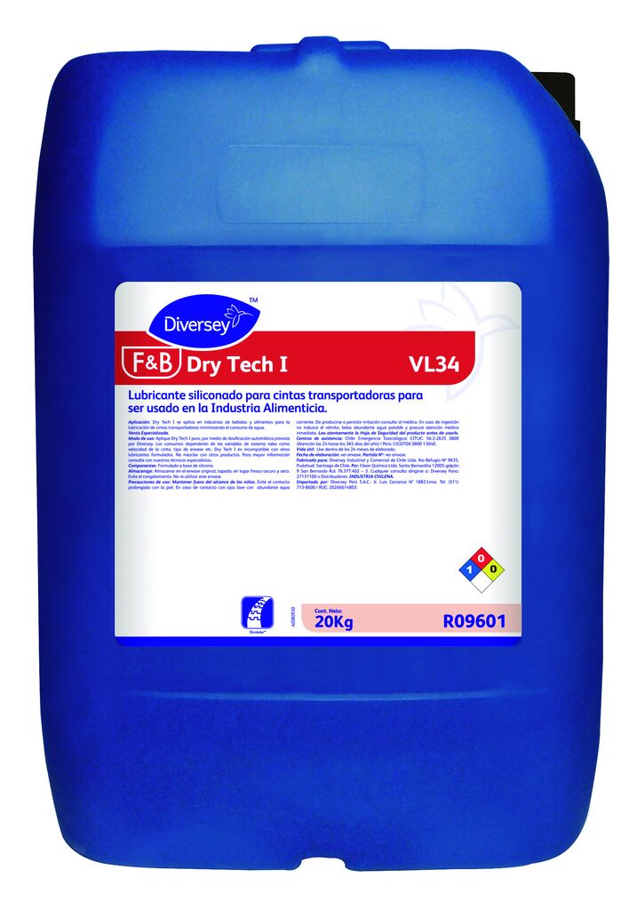 DRY TECH 1 VL34 20kg - LUBRICANTE SINTÉTICO SILICONADO PARA CINTAS TRANSPORTADORAS DE ENVASES DE CARTÓN O PET